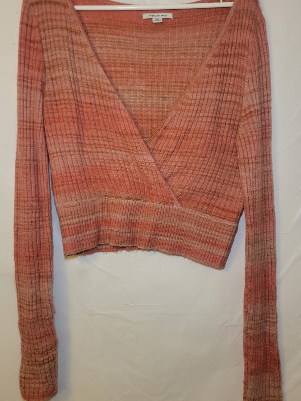 American Eagle Outfitters Coral Pink Ribbed Crop Sweater
